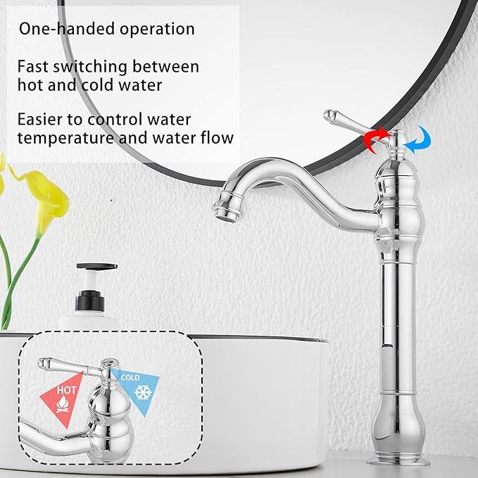 GGStudy 360° Swivel Chrome Single Handle One Hole Bathroom Sink Faucet Matching with Pop Up Drain - ModernBath