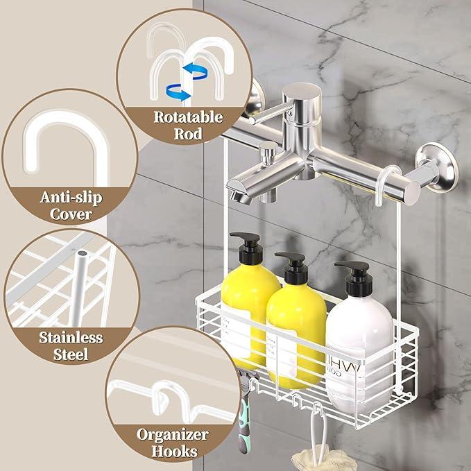 DELLAN Hanging Shower Caddy, Shower Rack Hanging for Bathroom, Shower Rack with Hooks Over the Door, Bathroom Shower Caddy and Basket(White) - ModernBath