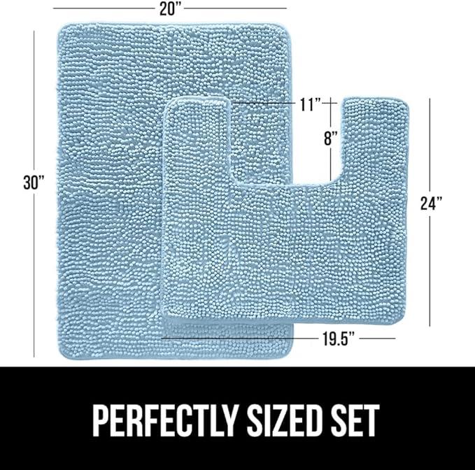 GORILLA GRIP Bathroom Rug Sets, Soft Chenille 2 Piece Area Rugs Set, Toilet Base Mat and 30x20 Carpet, Absorbent Microfiber Washable Mats Dry Quickly, Home Décor and Bath Room Accessories, Sky - ModernBath