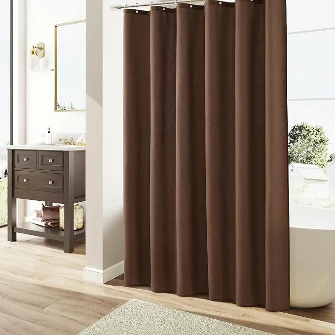 Naturoom Caramel Brown Linen Shower Curtain, Country Boho Farmhouse Bath Decor Shower Curtains Neutral Cloth Weighted Textured Fabric Bath Curtain Liner with Hooks, 72x78 - ModernBath