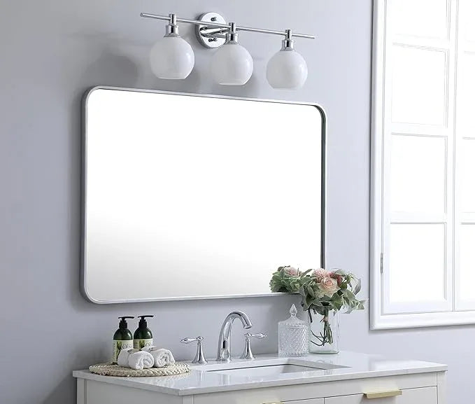 ARS Concepts Aura, Soft Corner Metal Rectangular Mirror 27X40 Inch in, Modern, Silver - ModernBath