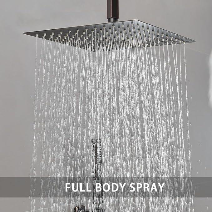 Heable Oil Rubbed Bronze Shower System Bathroom 16 Inch Rain Shower Head Ceiling Mount with Handheld Luxury High Pressure Shower Combo Set Shower Faucet Rough-in Valve Body and Trim Kit - ModernBath