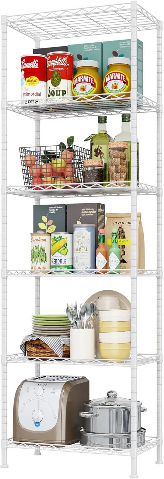 HOMEFORT 6-Shelving Unit, Adjustable Wire Shelving, Metal Wire Shelf Rack Organizer for Kitchen, Pantry, Closet, Bathroom, Laundry, White, 21" W x 11" D x 69" H - ModernBath