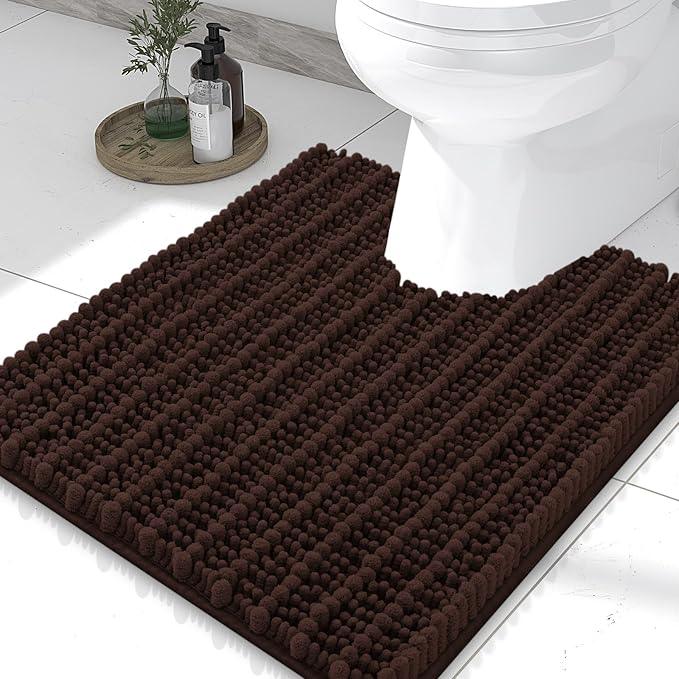 Smiry Bathroom Toilet Rugs U Shaped 24x20, Extra Soft Absorbent Non Slip Rubber Backing Chenille Contour Bath Rugs for Toilet, Machine Washable Contoured Bath Mats, Brown - ModernBath