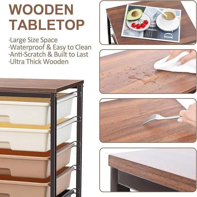 Rolling Storage Cart with Drawers, Rolling Drawer Cart and Wooden Tabletop,Storage Drawer Cart for Living Room,Classroom,Bedroom,Bathroom,Dorm,Office,Brown Gradient - ModernBath