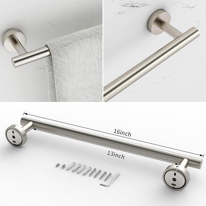 3pc Bathroom Hardware Set with Brushed Toilet Paper Holder & Towel Ring & Towel Bar SUS304 Stainless Steel Toilet Paper Roll Holder Wall Mount & Bathroom Towel Holder & Towel Rack Set - ModernBath