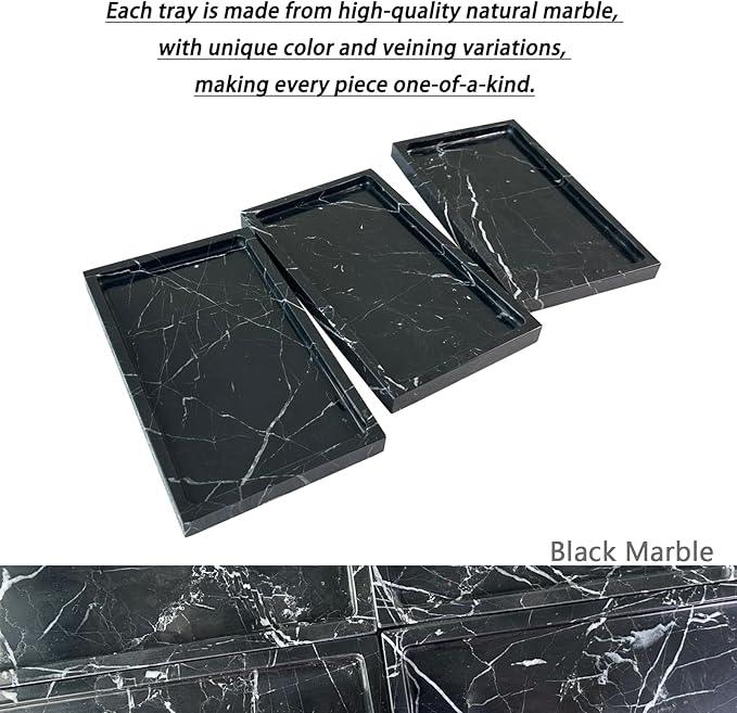 OAIQNUJ Natural Black Marble Vanity Tray, 9.8"x5.9" Genuine Marble Stone Tray for Bathroom/Kitchen/Dresser - ModernBath