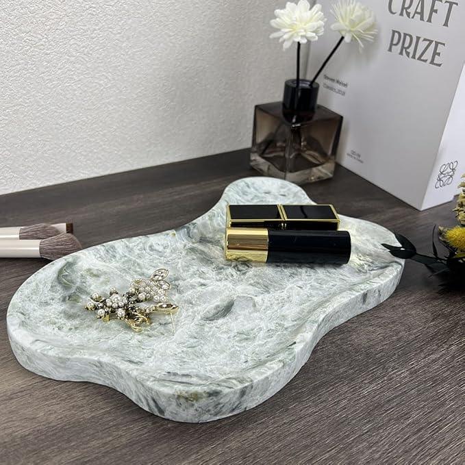 WneFu Choiziic Natural Decorative Tray, Cloud Shape, Modern Style, Polished Finish, Bathroom Kitchen Counter Vanity Organizer (Green-Marble-M) - ModernBath