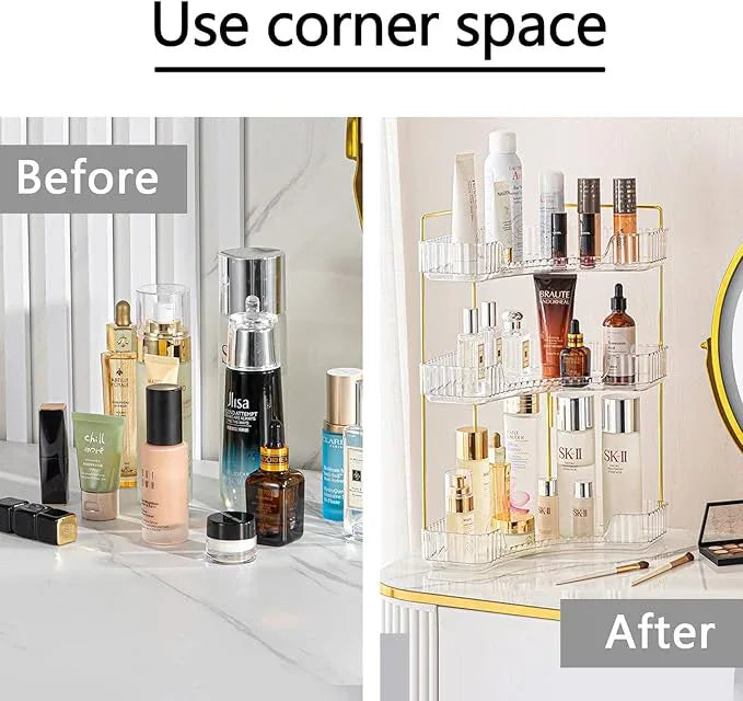 shuang qing 3-Tier Corner Bathroom Counter Organizer – Storage Shelf for Makeup, Perfume & Skincare, Space-Saving Countertop Tray Fits Bathroom, Dresser, Kitchen (White) - ModernBath