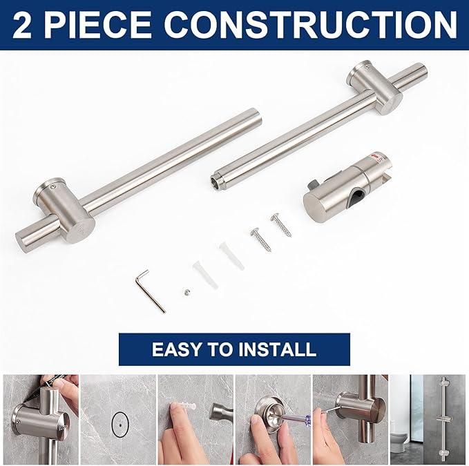 NearMoon Slide Bar with Height/Angle Adjustable Handheld Shower Holder, Bathroom SUS 304 Stainless Steel Head Holder for Bath (Screw Mounted, Brushed Nickel) - ModernBath