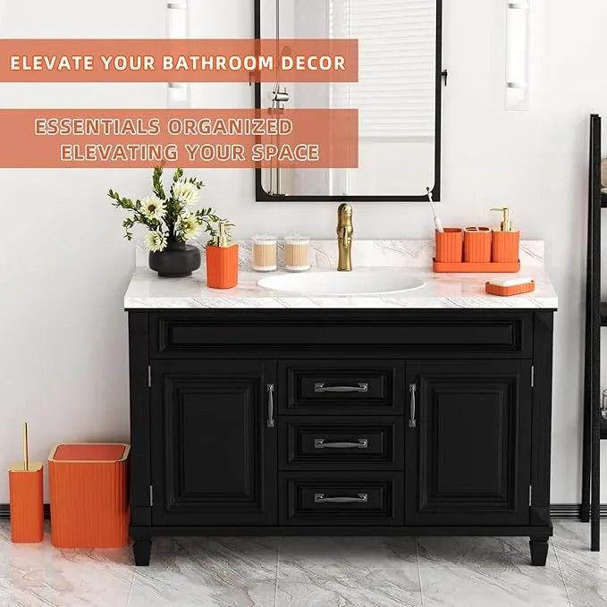 XLHOMO Bathroom Accessories Set - Gorgeous Bathroom Set, 10PC Orange Bathroom Accessory Set, Orange Bathroom Sets, Toilet Brush, Trash Can & Soap Dispenser - ModernBath