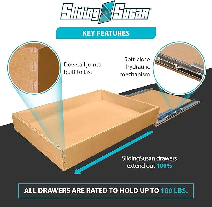 SlidingSusan Pull Out Drawer Organizer for Cabinets, Gliding Soft Close Shelves for Kitchen, Pantry, Bathroom, & Storage Organization, Hard Rock with MDF Core, 14 Inch Wide x 18 Inch Deep - ModernBath