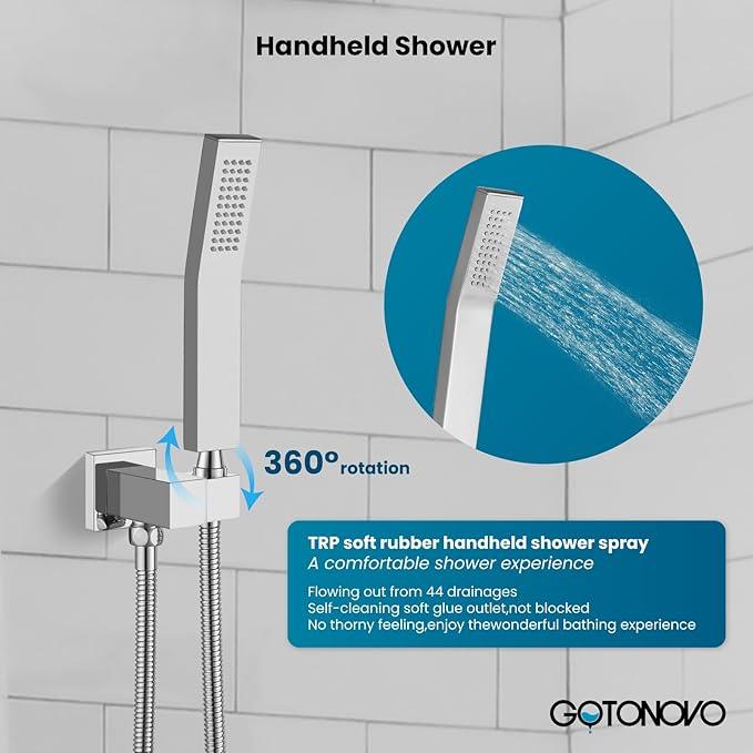 gotonovo Rainfall Bathroom Shower System Rain Shower Head and Handle Set Wall Mounted Shower Complete Combo Solid Brass Pressure Balancing Shower Mixer Valve 10 Inch Polished Chrome - ModernBath