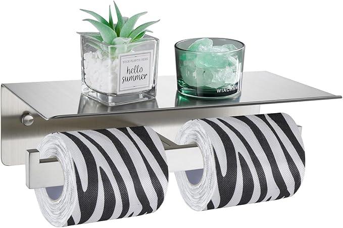 Angle Simple Bathroom Toilet Paper Holder, SUS 304 Stainless Steel Toilet Tissue Roll Holder with Storage Shelf, Wall Mount - ModernBath