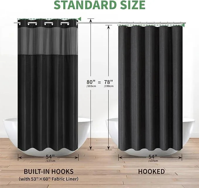 eachope Stall No Hook Shower Curtain with Snap-in Fabric Liner Set,Waffle Weave Shower Curtains for Bathroom,Hotel Luxury Decor Bathroom Curtain Set,Waterproof & Washable,Black,54Wx80H - ModernBath