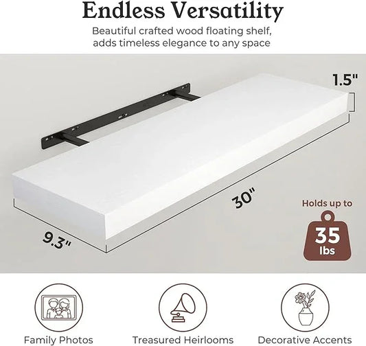 Floating Shelves for Wall, Wall Mounted Rustic Wood Shelves for Bathroom, Bedroom, Living Room, Kitchen, Hanging Shelf for Books/Storage/Room Decor (White 30") - ModernBath