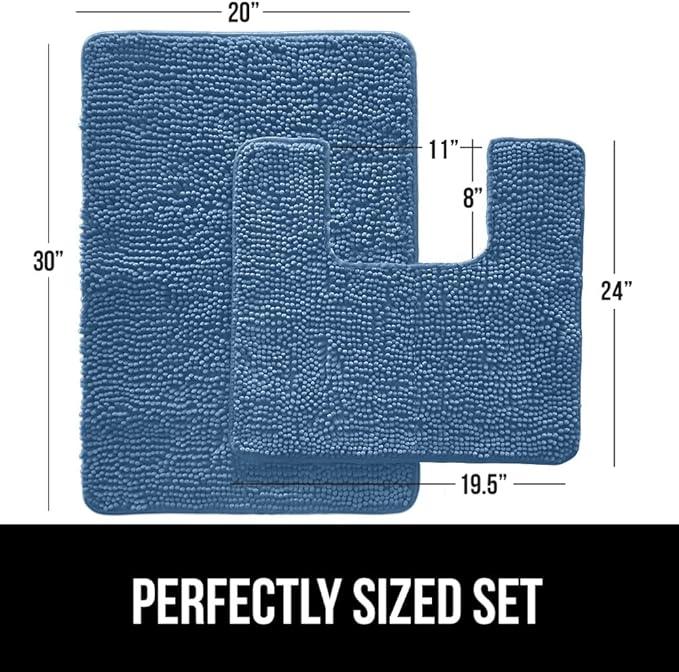 GORILLA GRIP Bathroom Rug Sets, Soft Chenille 2 Piece Area Rugs Set, Toilet Base Mat and 30x20 Carpet, Absorbent Microfiber Washable Mats Dry Quickly, Home Décor and Bath Room Accessories, Blue - ModernBath