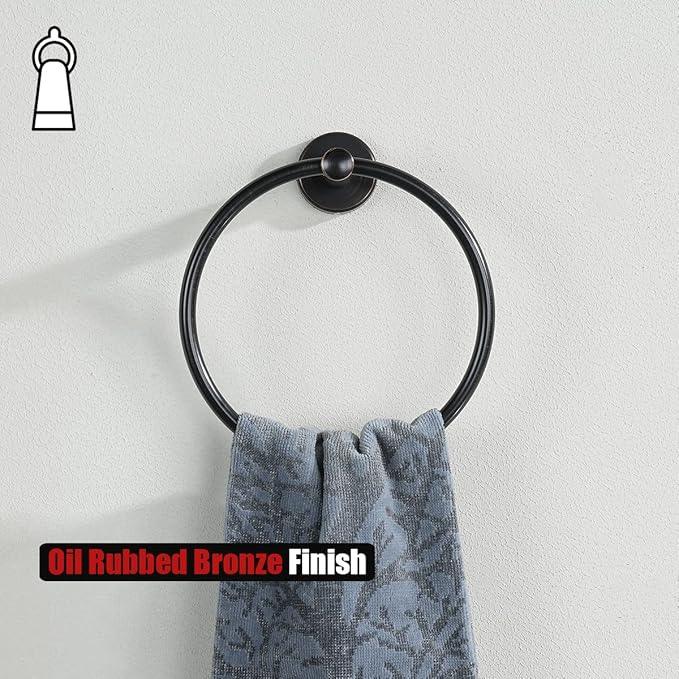 JQK Towel Ring Oil Rubbed Bronze, Stainless Steel Hand Towel Holder for Bathroom, ORB Wall Mount, TR130-ORB - ModernBath