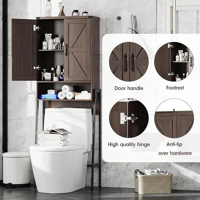 Over The Toilet Storage Cabinet with 2-Door Design Bathroom Organizers and Storage with Anti-Tip Device Over Toilet Organizer with Shelves for Bathroom,Restroom,Laundry Espresso - ModernBath