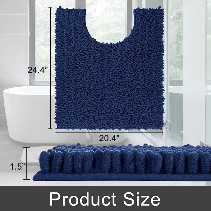 Yimobra Toilet Rug U Shaped Washable 24x20 Inch - Ultra Soft Absorbent Chenille Bath Rugs for Toilet, Quick Dry & Machine Washable, Non Slip Contour Bathroom Mat, Navy Blue - ModernBath