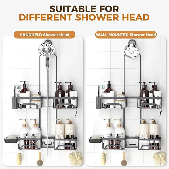 REINHARDT Adjustable Shower Caddy Hanging Split Shower Caddy for Handheld Showerheads, Rustproof Shower Organizer with Hooks for Razors Over the Head Caddy with Soap Holder Bathroom Accessories, Grey - ModernBath