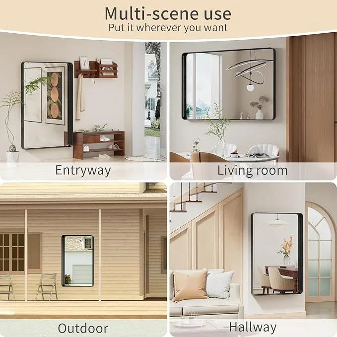 Koonmi Black Wall Mirror for Bathroom, 36x55 Inch Matte Deep Framed Rounded Rectangle Vanity Mirror for Farmhouse Living Room, Tempered Glass, Anti-Rust, Vertically or Horizontally - ModernBath