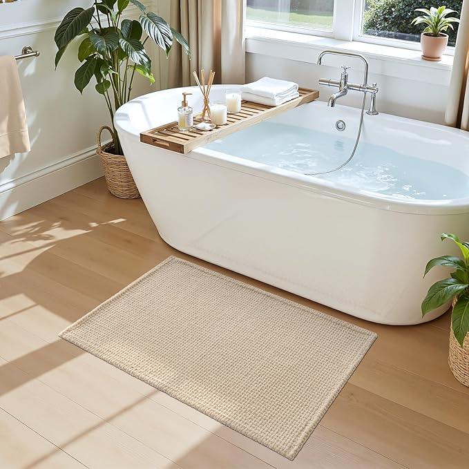 DEXI Bathroom Rugs 20x32, Non Slip Washable Bath Mat, Absorbent Chenille Bathmat, Ultra Soft Thick Carpet for Tub Shower Floor, Beige - ModernBath