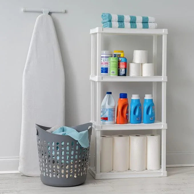 IRIS USA 4-Shelf Light Duty Plastic Storage Shelves, 200lb Capacity, 48" H x 24" W x 12" D, Medium Modular Shelving Unit Storage Organizer for Bathroom, Laundry, Garage & Home, Storage Rack - White - ModernBath