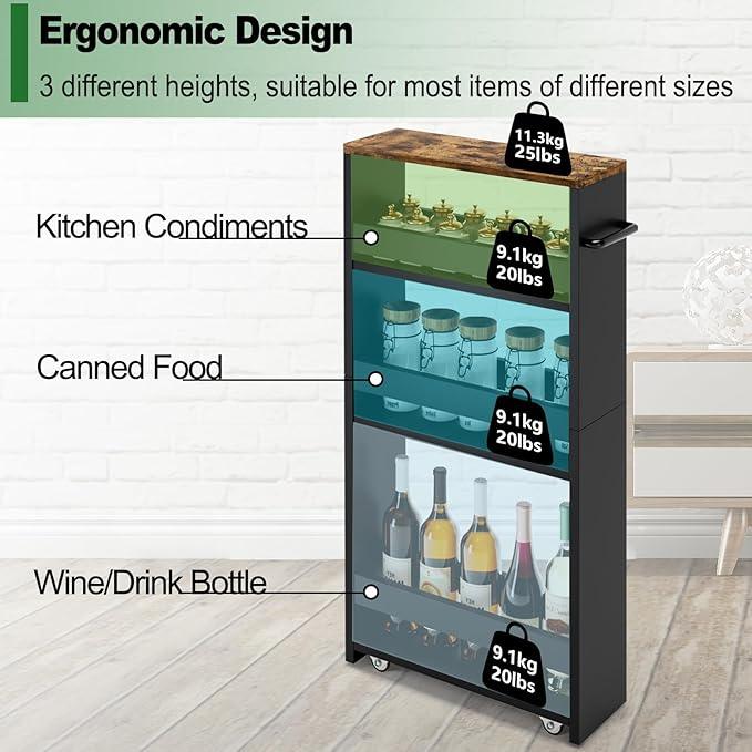 MARTY Rolling Storage Cart 4-Tier Black Kitchen Cart with Wheels, Slim Storage Cart with Handle Slide Out Utility Cart Shelving Unit Organizer Trolley for Laundry Narrow Places Bathroom Small Corner - ModernBath