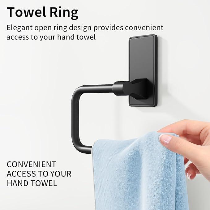 2-Piece Towel Ring, Adhesive Hand Towel Holder for Bathroom, Modern Style Towel Hangers Wall-Mounted Hand Towel Rack for Bathroom, Matte Black - ModernBath
