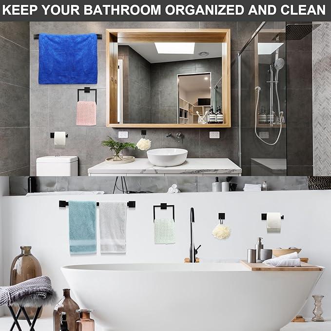 Gisafai 30 Pcs Black Bathroom Hardware Accessories Set 23.6 Inch Bath Towel Bar Kit Stainless Steel Bathroom Hardware Set Towel Racks Ring Robe Hooks Paper Holder for Wall Mounted - ModernBath