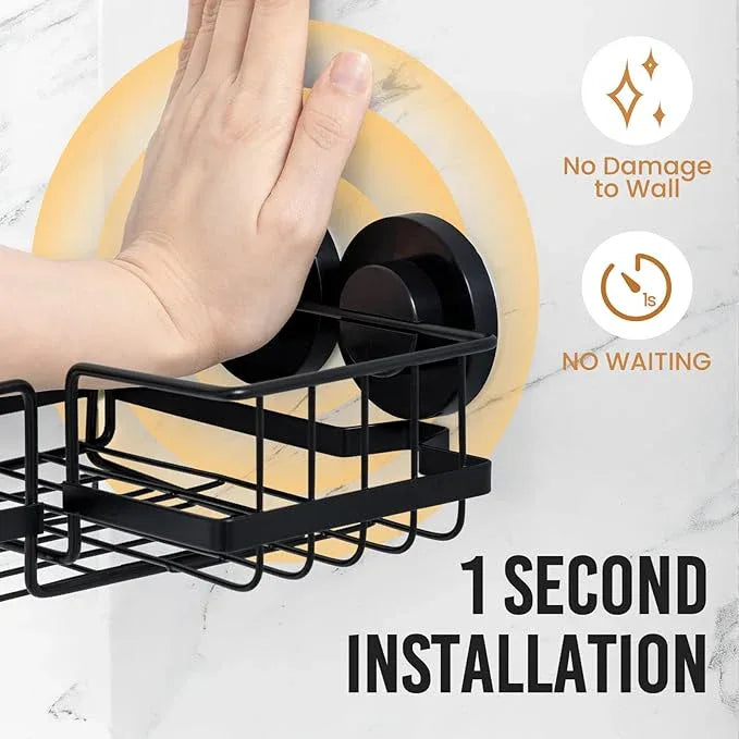 LEVERLOC 2 Pack Corner-adaptive Suction Cup Shower Caddies, Drill-Free Wall Mounted Basket, Stainless Steel Rustproof Corner Shower Shelf, Large Capacity Removable Suction Bathroom Organizer, Black - ModernBath