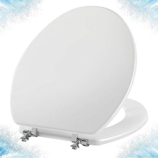 White Round Toilet Seat Natural Wood Toilet Seat with Zinc Alloy Hinges, Easy to Install also Easy to Clean, Scratch Resistant Toilet Seat by Angol Shiold (Round, White) - ModernBath