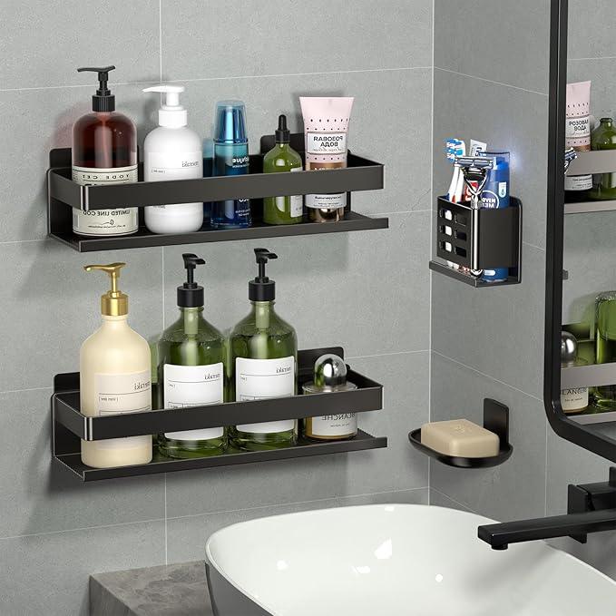 Shower Shelf 4 Pack - Bathroom Shower Shelf Rust-Proof Aluminum Adhesive Installation No Drilling Required, Suitable for Bathroom Storage and Home Decoration - ModernBath
