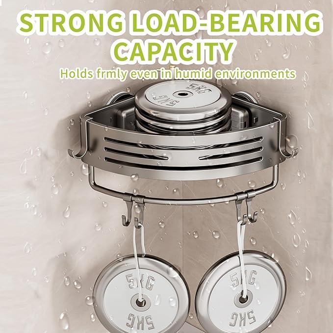 Shower Caddy Suction Cup, No Drilling Rustproof Bathroom Shower Shelf,Corner Shower Shelves with 6 Portable Hooks, Removable Bath Organizer with Towel Bar for Bathroom Hanging Storage(Gray) - ModernBath