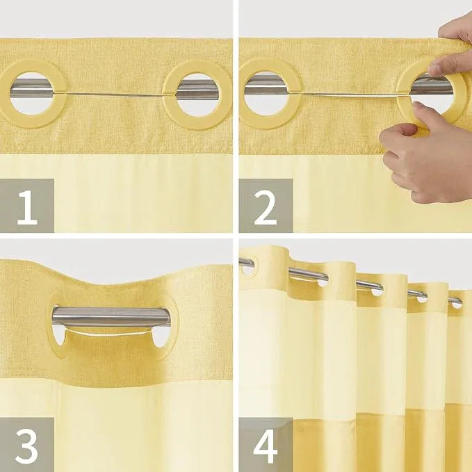 eachope Extra Long No Hooks Needed Linen Textured Shower Curtain with Snap-in Fabric Liner Set,White Hotel Luxury Decor Shower Curtains for Bathroom,Waterproof & Washable,71Wx86H,Gold - ModernBath