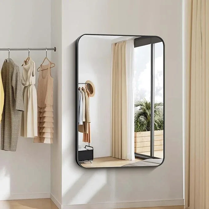 CIVENO Bathroom Mirror, 48x36 inch Black Rectangle Wall Mirror, Metal Frame Rounded Corner Vanity Mirror, Large Wall Mounted Mirror for Over Sink Bedroom Living Room Horizontal Or Vertical Mounting - ModernBath