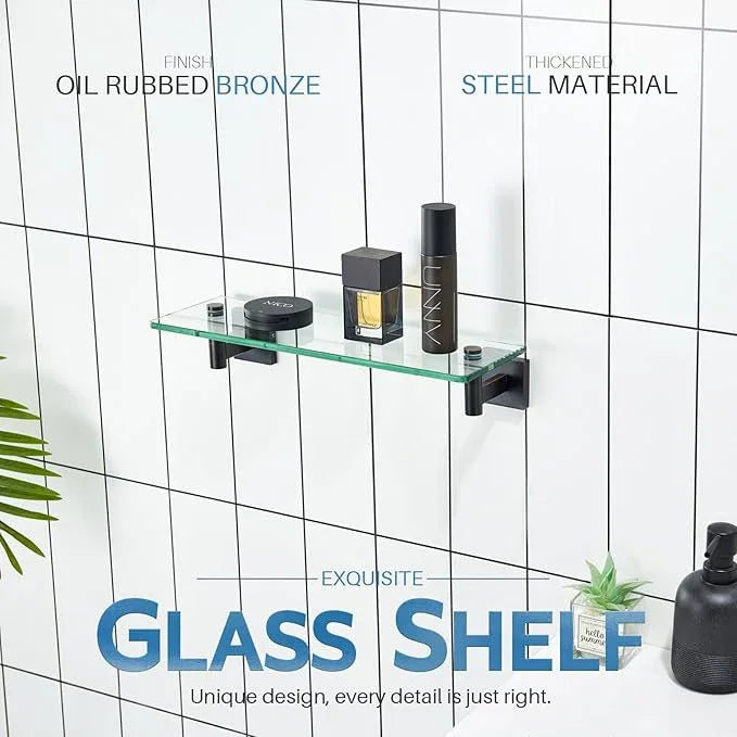 KOKOSIRI Wall Shelves Bathroom Hardware Glass Floating Shelf Small Hanging Rack Storage/Room Decor 16-Inch Oil Rubbed Bronze 2 Pack B1105ORB-L16-P2 - ModernBath