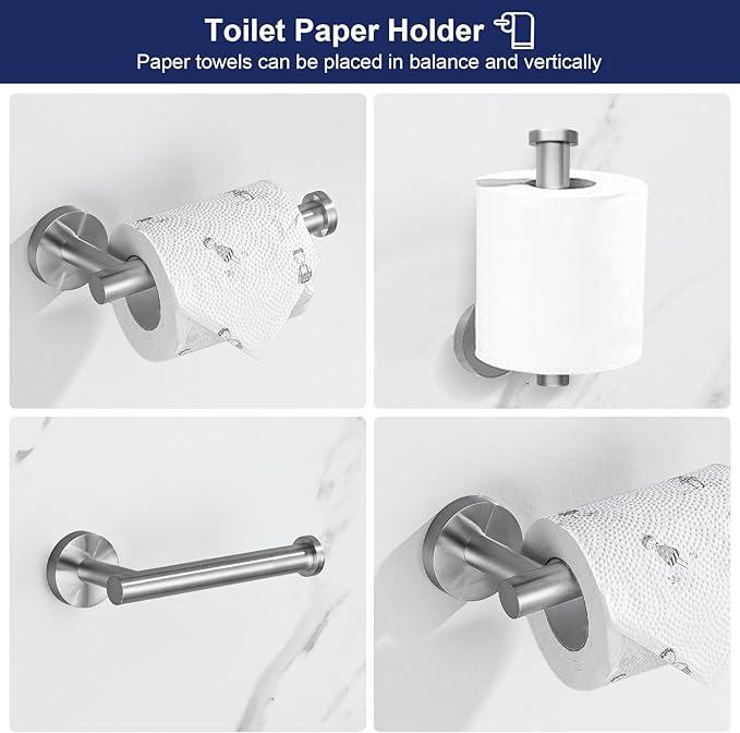 Bathroom Hardware Accessories Set Brushed Nickel Towel Bar Sets Include Double Towel Bars (23.6" and 15.35") Toilet Paper Holder Double Towel Hooks, 5 Pieces Stainless Steel Wall Mounted - ModernBath