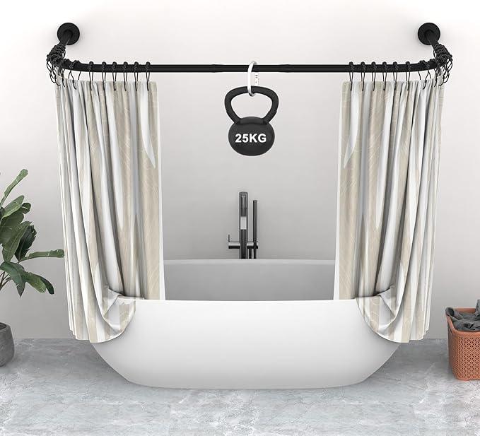 Shower curtain rod U/L shapd 29.5"x(59"-75") x29.5", adjustable shower curtain rod never rusts, curved shower curtain rod for bedroom, bathtub, closet, dressing room contains 24 hooks - black - ModernBath