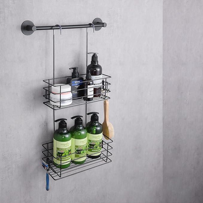 Seltomer Shower Organizer Hanging Shower Caddy with Rotatable Hook bar Over the Door and Can be Hung on the Faucet or Claw Foot, Stainless Steel Rust Proof and Durable （Black） - ModernBath