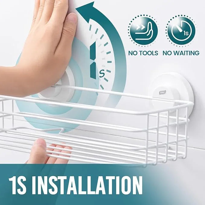 TAILI Shower Caddy Suction Cup 2 Pack with Hooks & Soap Holder, Heavy Duty Shower Organizer for Bathroom, No Drilling Bathroom Organizer with Large Capacity, Metal Storage Basket-White - ModernBath