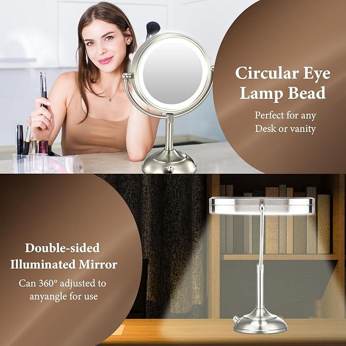Professional 8.5" Large Lighted Makeup Mirror with Brighter Lights, 1X/10X True HD Magnifying Mirror with 3 Color Dimmable Lights, 90 Shadowless LEDs, 360°Swivel Seamless Vanity Mirror, Pearl Nickel - ModernBath