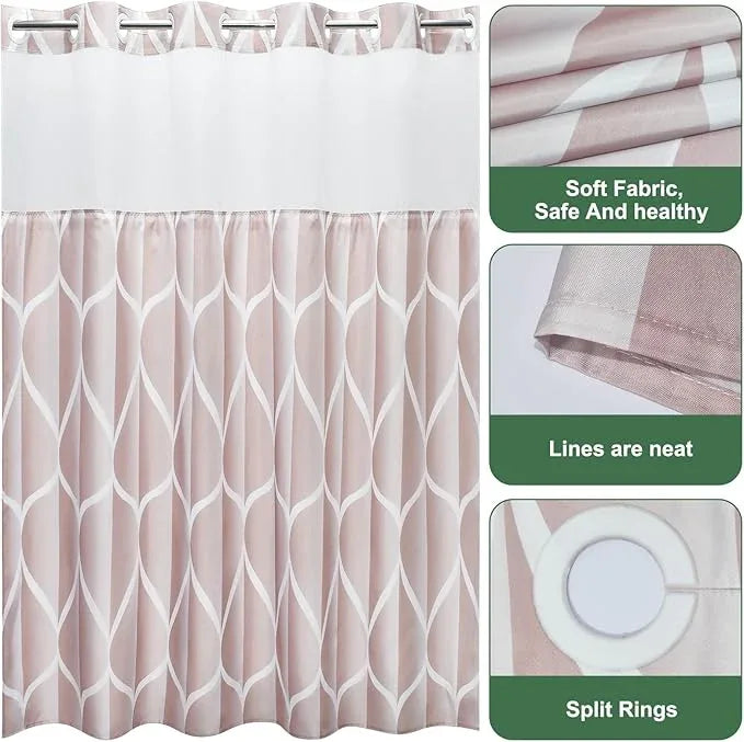 Yiatn No Hook Rosewater Pink Shower Curtain with Snap in Fabric Liner Set - Hotel Style with See Through Mesh Top Window, Modern Geometric Waterdrop Design,Waterproof and Washable, 71x74 INCH - ModernBath