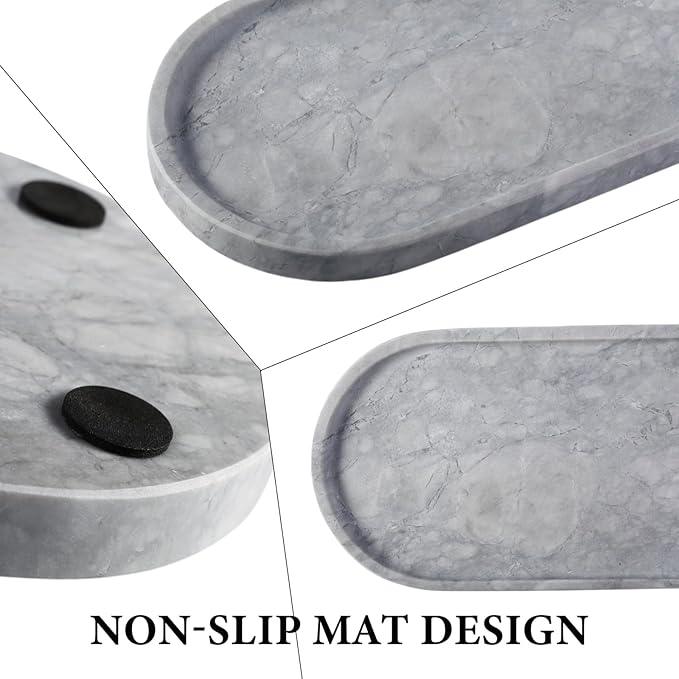 Koville Grey Marble Tray for Bathroom Countertop, 12"x6" Vanity Decorative Marble Tray for Dresser, Stone Catchall Trays for Perfume, Candles, Jewelry, Stone Gray Storage Trays for Home Decor - ModernBath