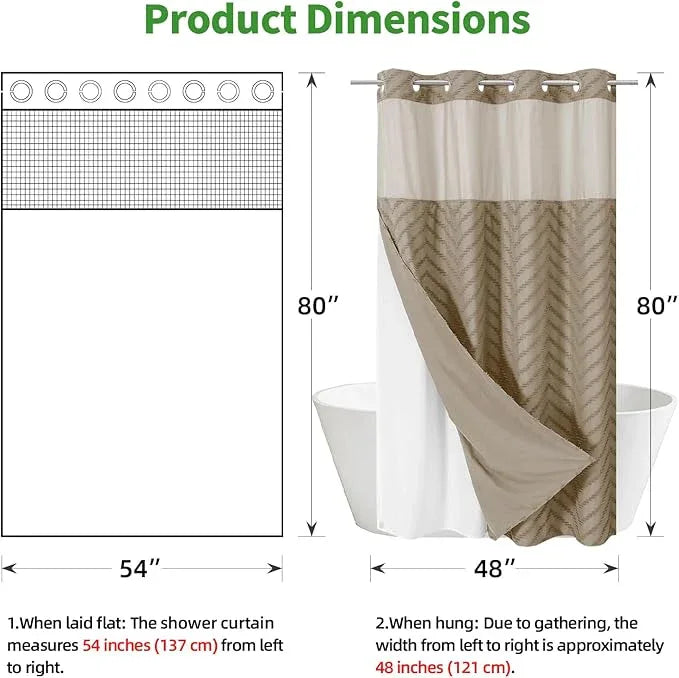 eachope No Hook Boho Farmhouse Shower Curtain with Snap-in Fabric Liner set-54Wx80H(78H),Beige Tufted Chevron Striped Hotel Grade Cloth Shower Curtains for Bathroom with Window,Water Repellent - ModernBath