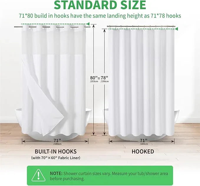 eachope Long No Hooks Needed Linen Textured Shower Curtain with Snap-in Fabric Liner Set,White Hotel Luxury Decor Shower Curtains for Bathroom,Waterproof & Washable,71Wx80H - ModernBath