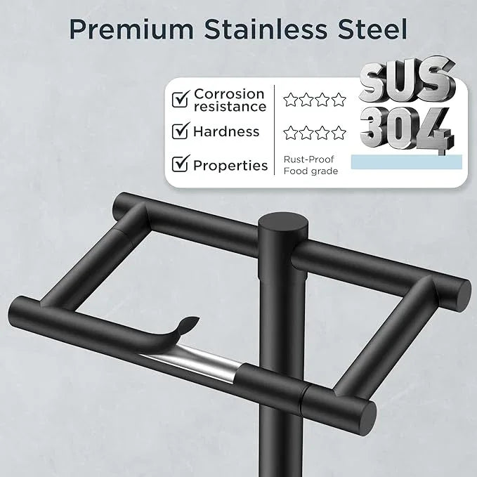 FORIOUS Toilet Paper Holder Wall Mount, Stainless Steel Rustproof Double Post Pivoting Tissue Roll Holder for Bathroom, Commercial Toilet Paper Dispenser Toilet Paper Stand, Matte Black - ModernBath