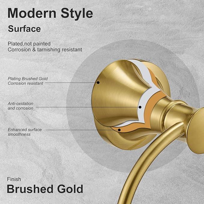 BESy Brushed Gold Bathroom Hand Towel Ring Towel Holder, Rustproof Wall Mounted Bathroom Hardware Accessory SUS 304 Stainless Steel Towel Rack - ModernBath