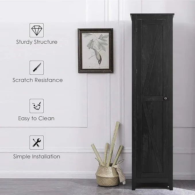 Giantex Tall Storage Cabinet Free Standing Floor Storage Tower with Four Shelves and Single Door, Narrow Cabinet for Bedroom, Living Room, Bathroom 17x16x72 Inch Utility Storage Cabinet (Black) - ModernBath
